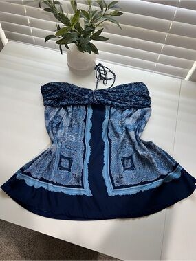 MNG by Mango Navy Halter Top with Paisley Design